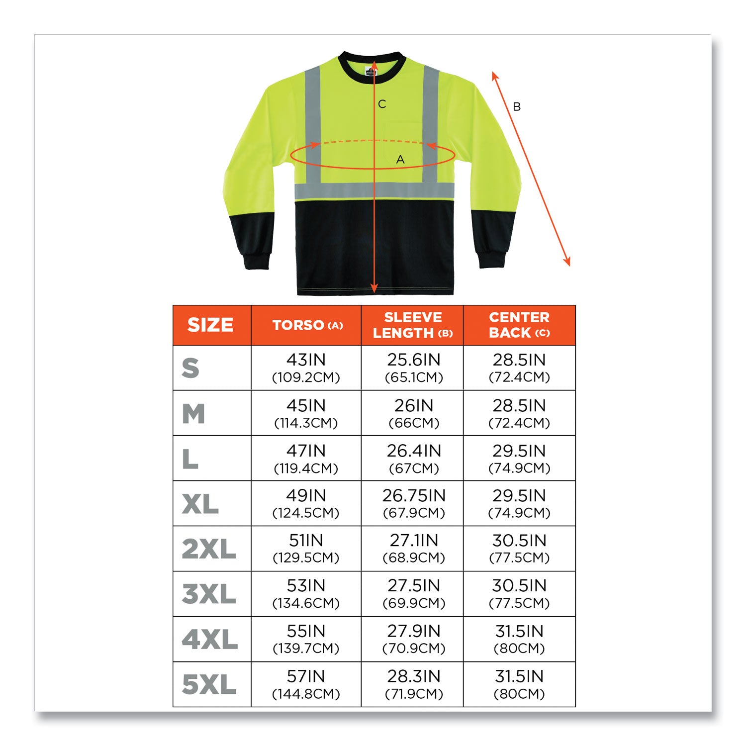 ergodyne GloWear 8281BK Class 2 Long Sleeve Shirt with Black Bottom, Polyester, Small, Lime (22632)