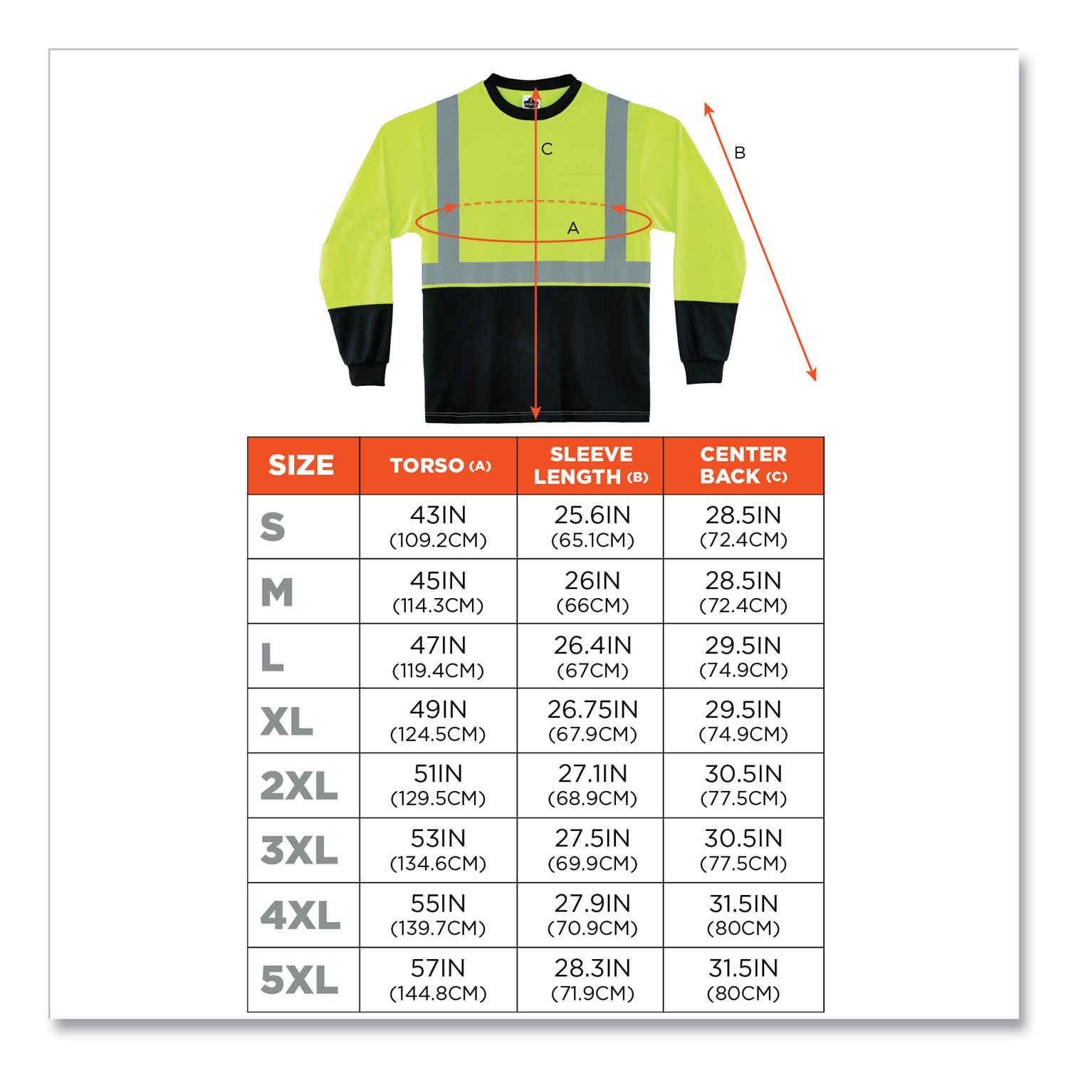 ergodyne GloWear 8281BK Class 2 Long Sleeve Shirt with Black Bottom, Polyester, 3X-Large, Lime (22637)