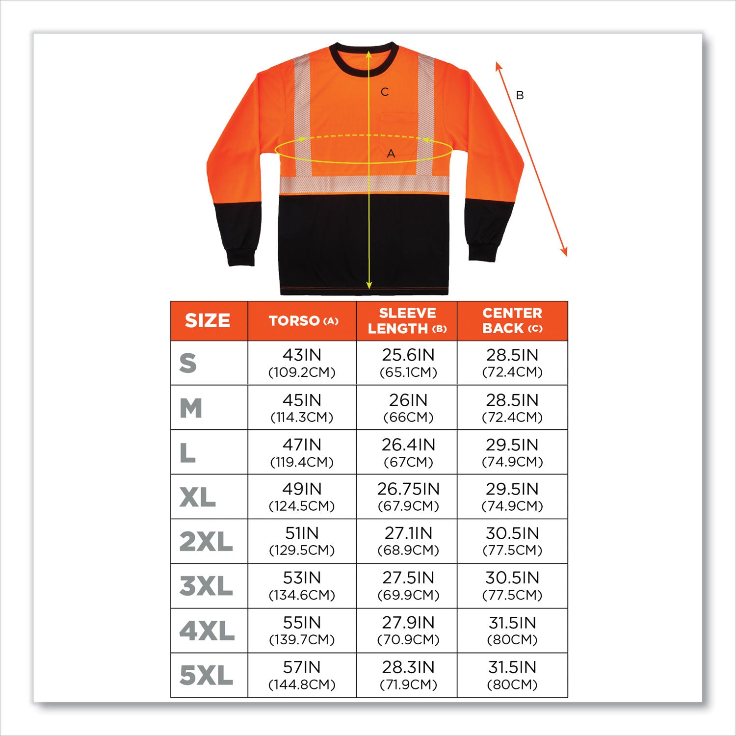 ergodyne GloWear 8281BK Class 2 Long Sleeve Shirt with Black Bottom, Polyester, Medium, Orange (22683)