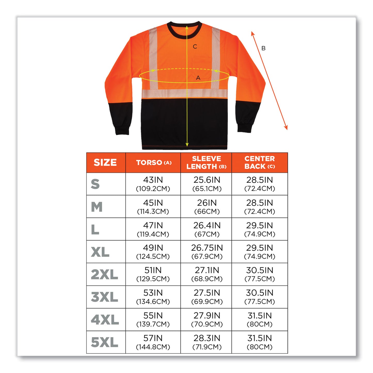 ergodyne GloWear 8281BK Class 2 Long Sleeve Shirt with Black Bottom, Polyester, X-Large, Orange (22685)