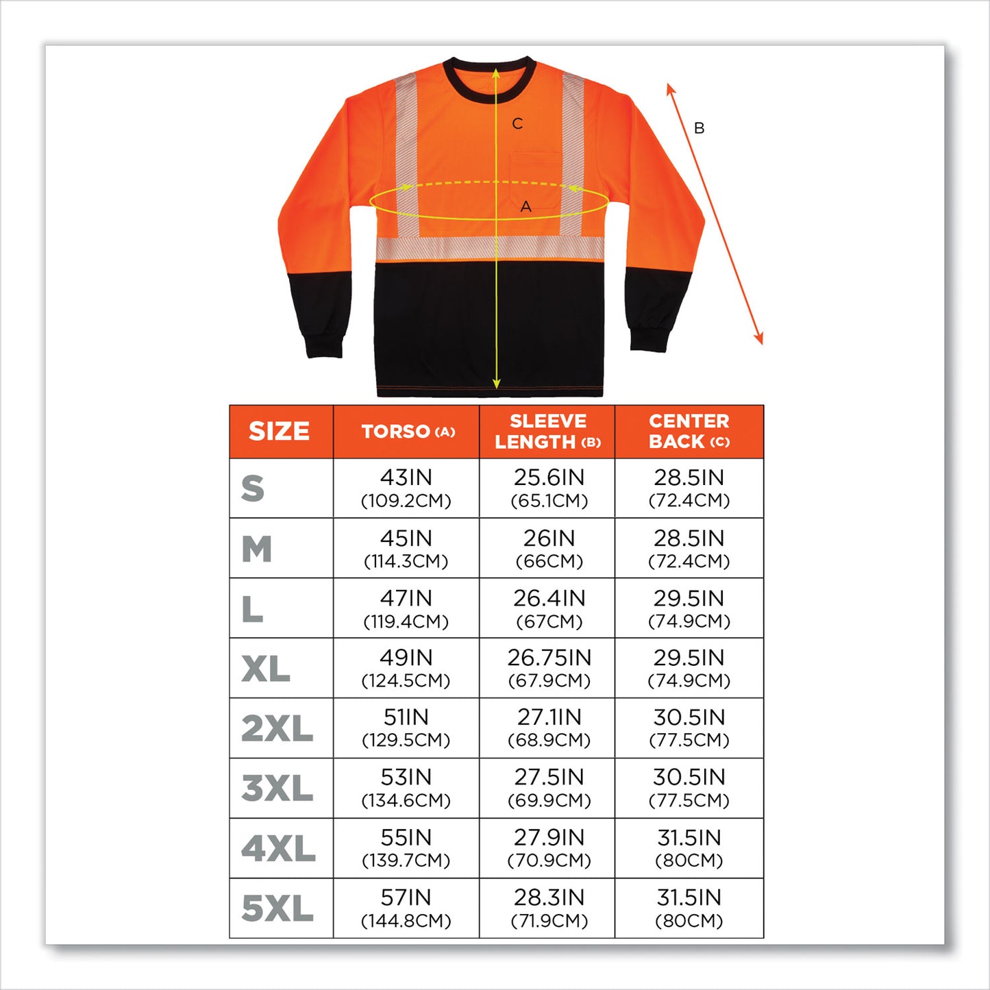 ergodyne GloWear 8281BK Class 2 Long Sleeve Shirt with Black Bottom, Polyester, Small, Orange (22682)