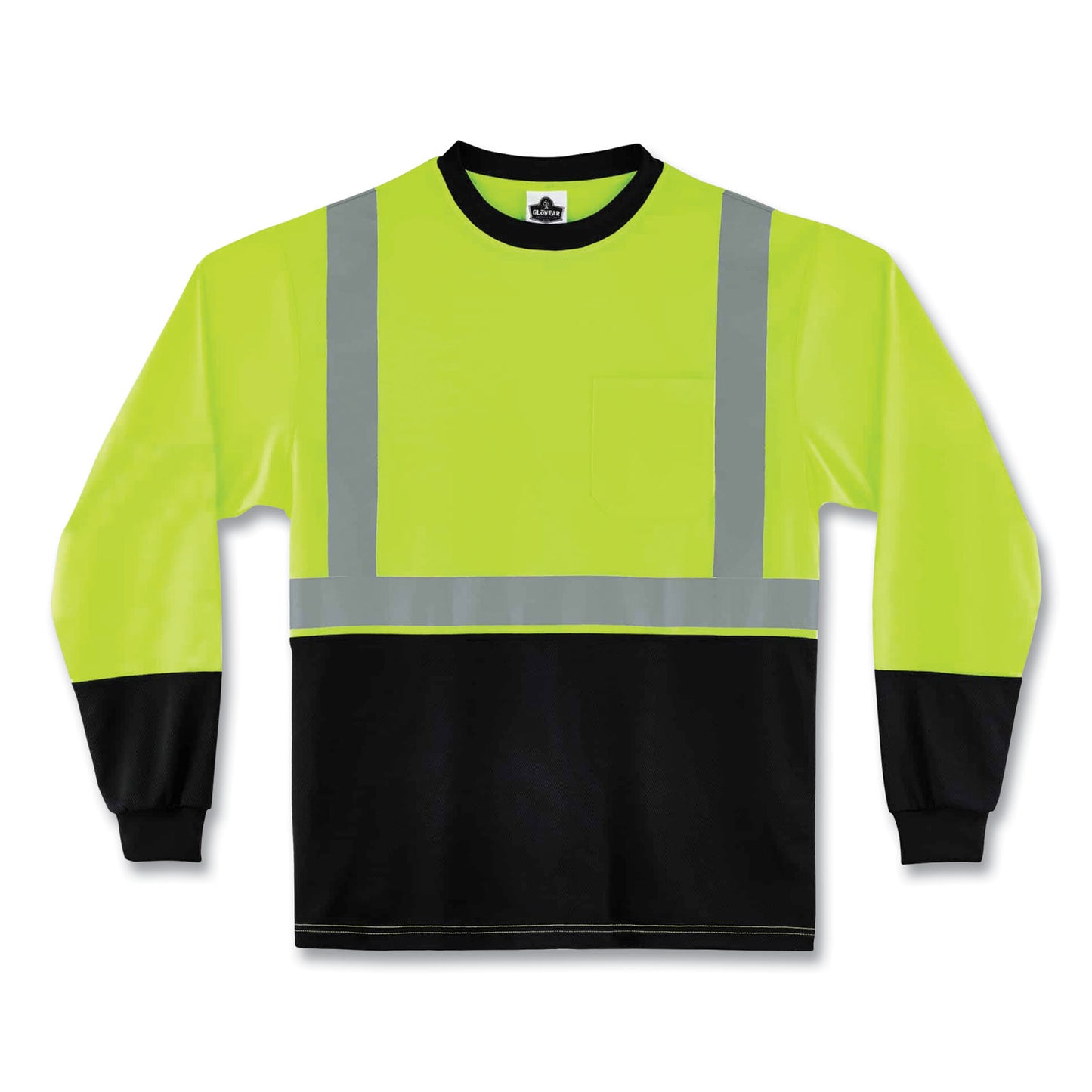 ergodyne GloWear 8291BK Type R Class 2 Black Front Long Sleeve T-Shirt, Polyester, X-Large, Lime (22705)