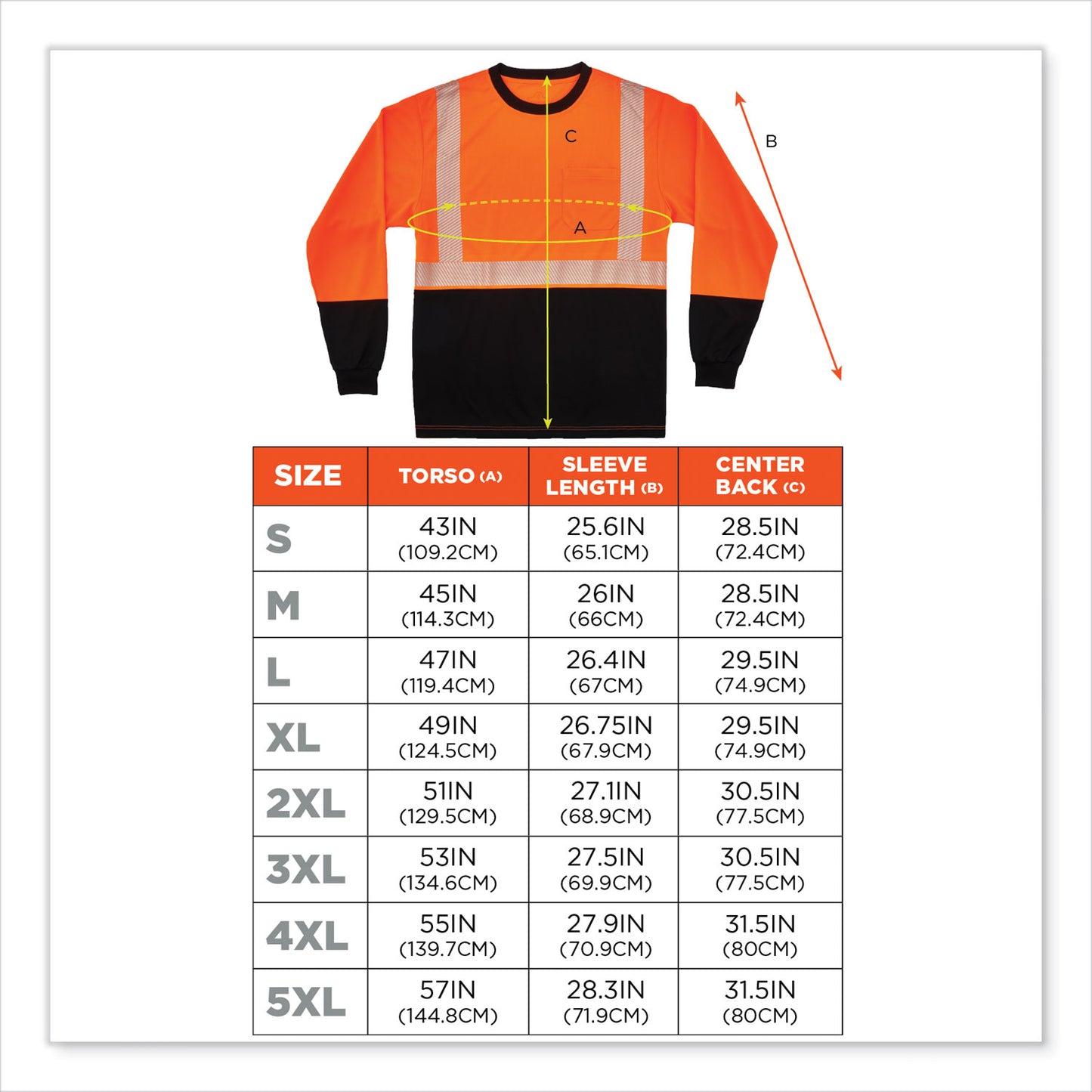 ergodyne GloWear 8281BK Class 2 Long Sleeve Shirt with Black Bottom, Polyester, 3X-Large, Orange (22687)