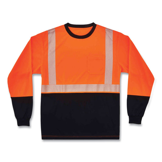 ergodyne GloWear 8281BK Class 2 Long Sleeve Shirt with Black Bottom, Polyester, Small, Orange (22682)