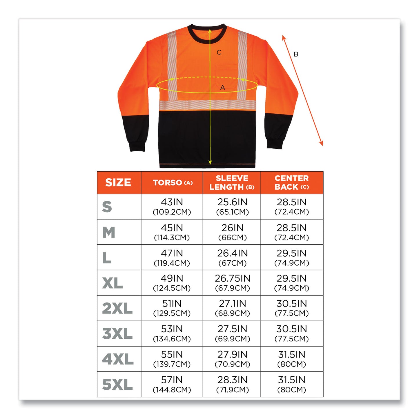 ergodyne GloWear 8281BK Class 2 Long Sleeve Shirt with Black Bottom, Polyester, 4X-Large, Orange (22688)