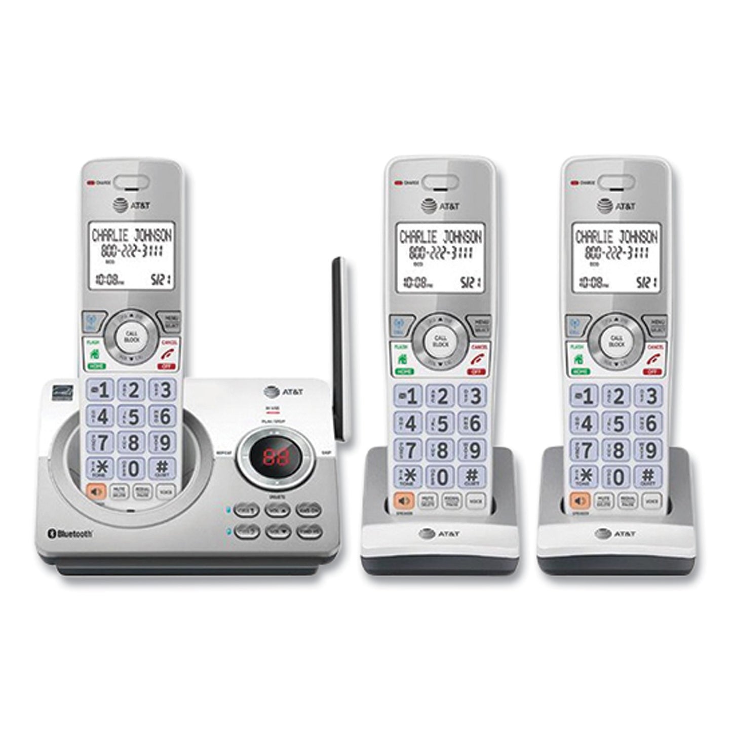 AT&T Connect to Cell DL72310 Cordless Telephone, Base and 2 Additional Handsets, White/Silver