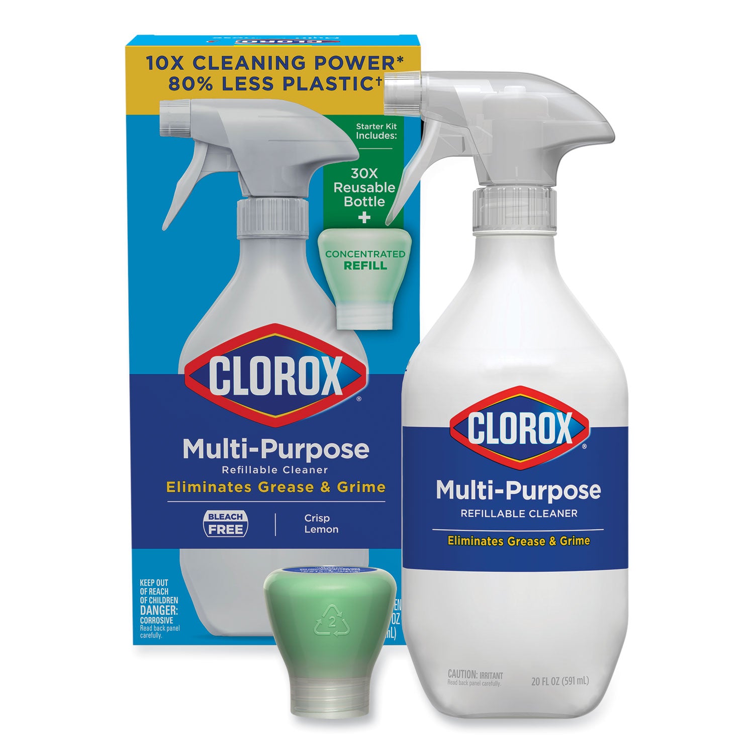 Clorox Multipurpose Degreaser Cleaner Refillable Starter Kit, Crisp Lemon Scent (60160)