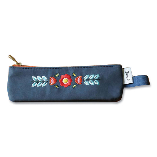 Denik Evelynn Zipper Vegan Suede Notebook Pouch, 2 x 6.5, Blue with Embroidered Flower (NBPOUCH550)