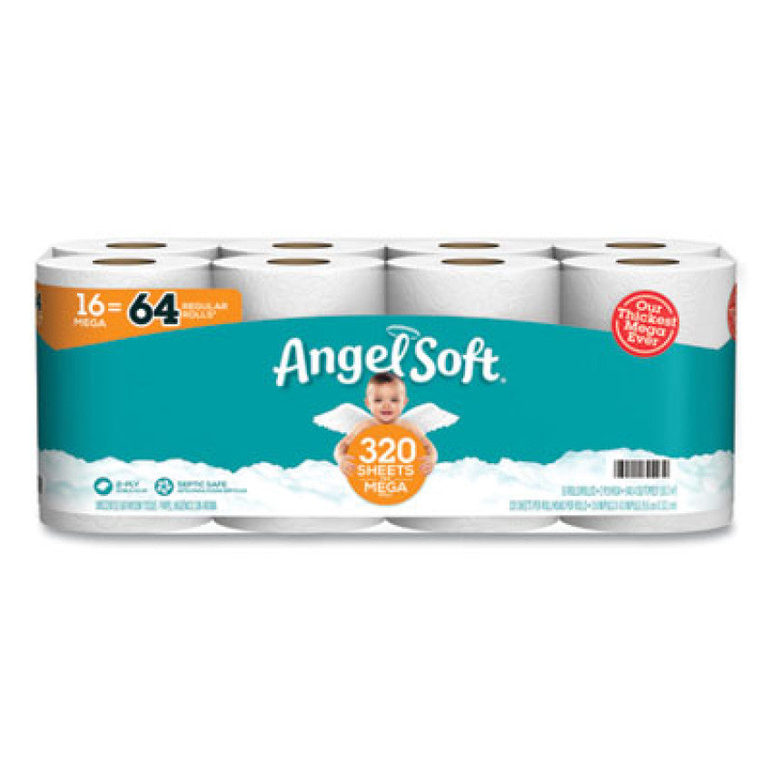 Angel Soft Mega Toilet Paper, Septic Safe, 2-Ply, White, 320 Sheets/Roll, 16 Rolls/Pack (7942301)