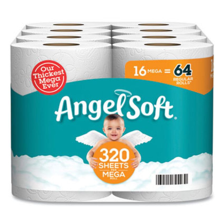 Angel Soft Mega Toilet Paper, Septic Safe, 2-Ply, White, 320 Sheets/Roll, 16 Rolls/Pack (7942301)