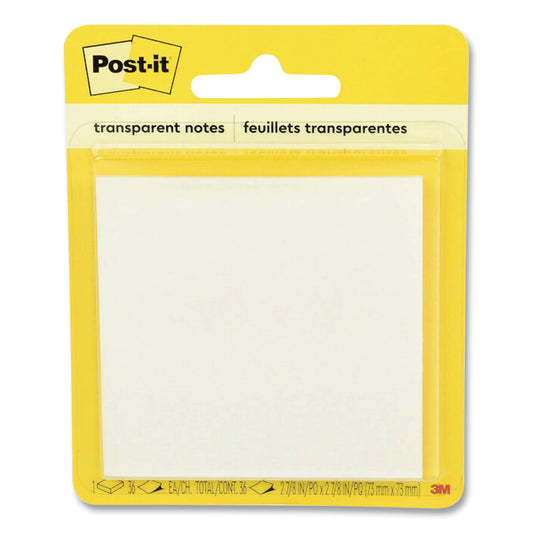 Post-it Transparent Notes, 2.88" x 2.88", 36 Sheets/Pad (600TRSPT)