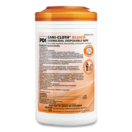 Sani-Cloth Bleach Germicidal Disposable Wipes, 1-Ply, 7.5 x 15, Unscented, White, 65/Pack (P25784)