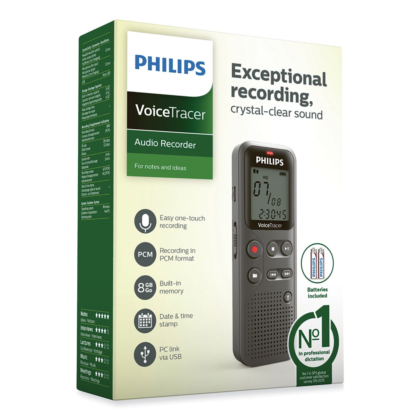 Philips Voice Tracer DVT1120 Digital Voice Recorder, 8 GB, Black