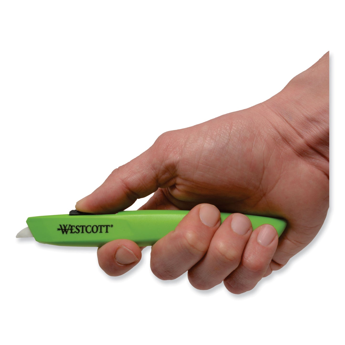 Westcott Safety Ceramic Blade Box Cutter, 0.5" Blade, 6.15" Plastic Handle, Green (17519)