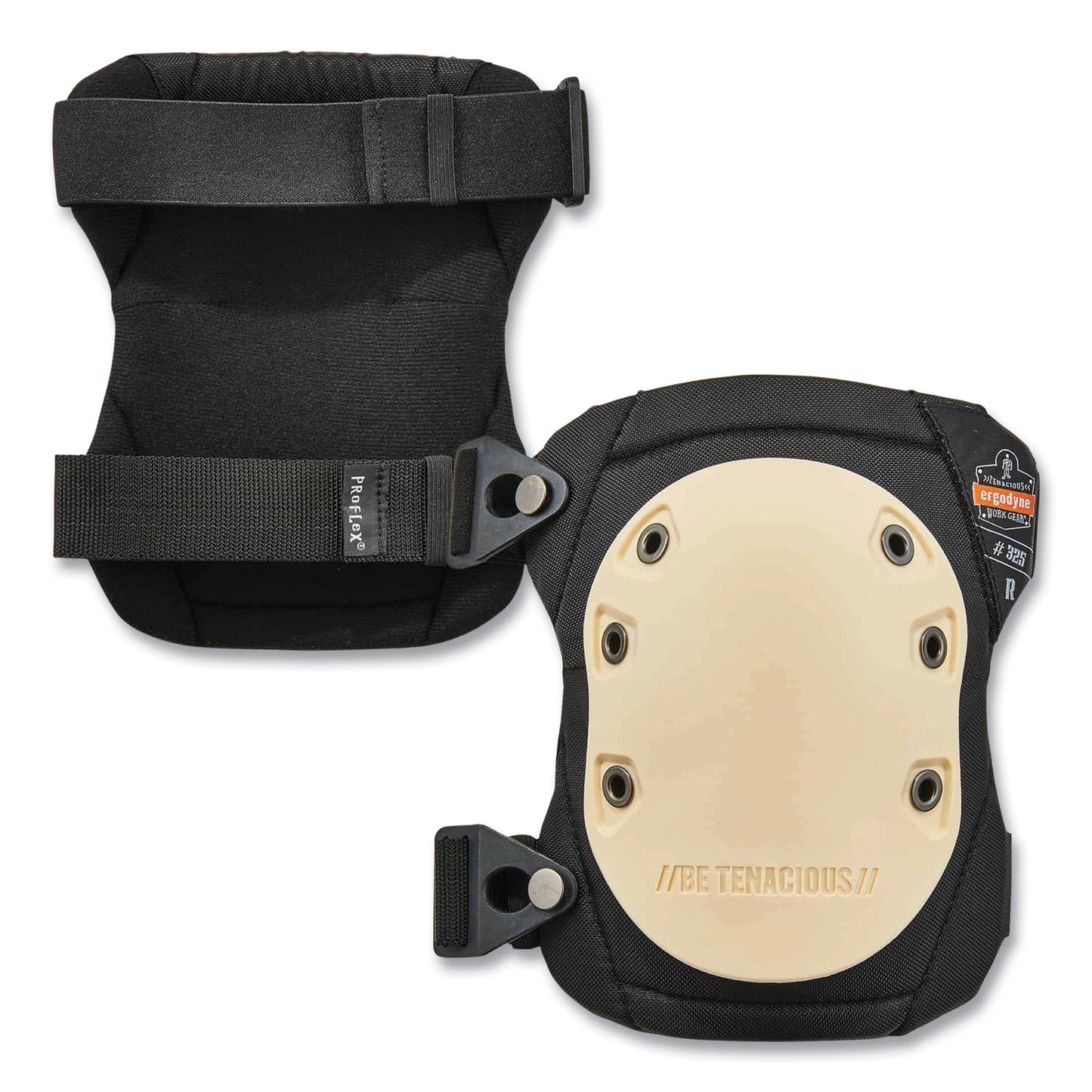 ergodyne ProFlex 325 Non-Marring Rubber Cap Knee Pads, Buckle Closure, One Size Fits Most, Tan Cap, Pair (18325)