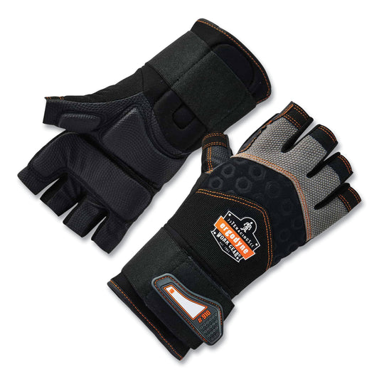 ergodyne ProFlex 910 Half-Finger Impact Gloves + Wrist Support, Black, Large, Pair (17714)