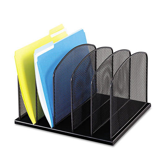 Safco Onyx Mesh Desk Organizer with Upright Sections, 5 Sections, Letter to Legal Size Files, 12.5" x 11.25" x 8.25", Black (3256BL)