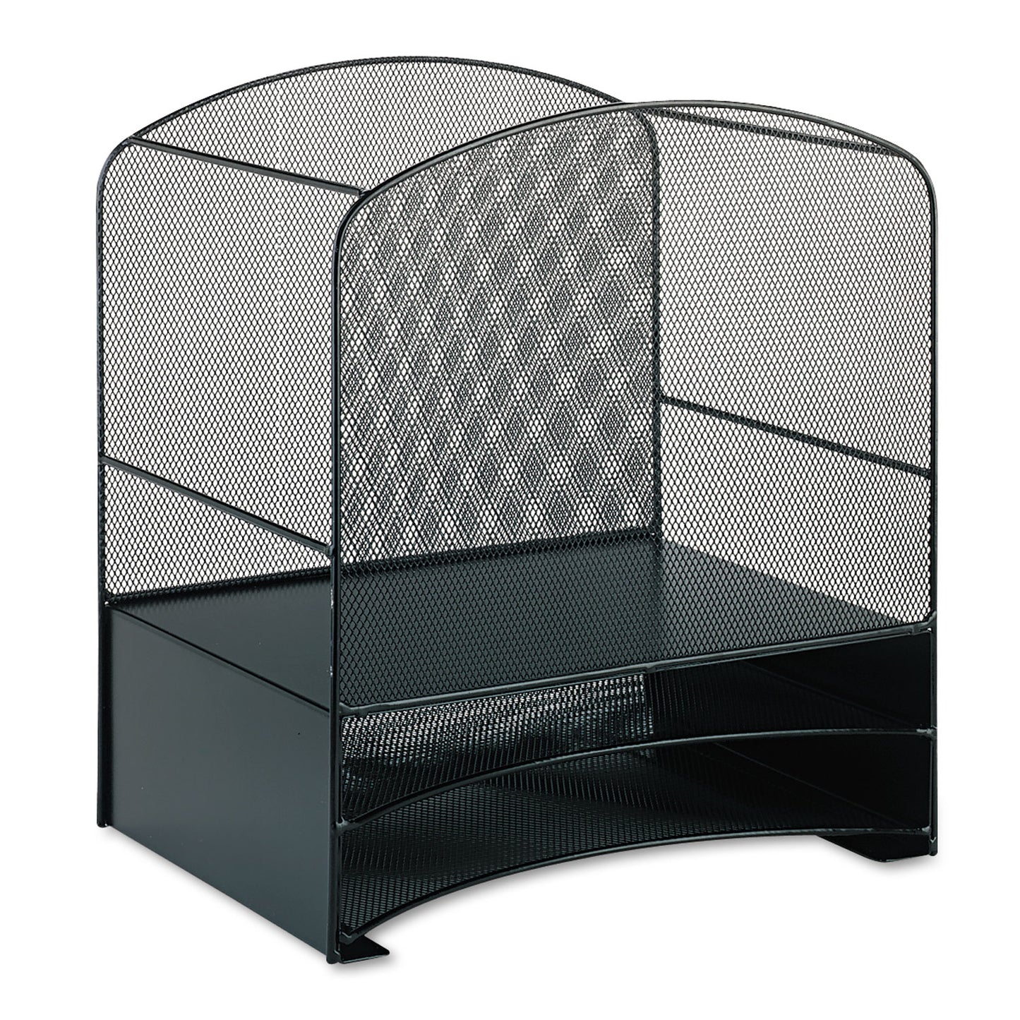 Safco Onyx Mesh Desktop Hanging File With Two Horizontal Trays, 3 Sections, Letter Size, 10.75" Long, Black (3260BL)