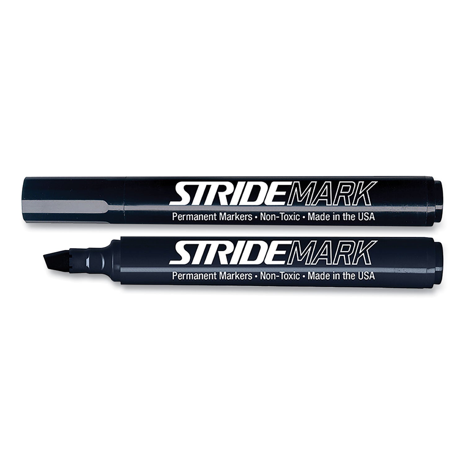 StrideMark Tank Permanent Marker, Broad Chisel Tip, Black, 12/Pack (22001)