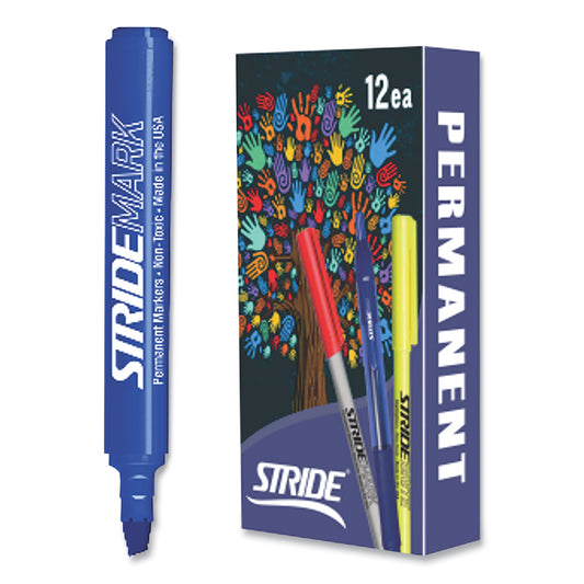 StrideMark Tank Permanent Marker, Broad Chisel Tip, Blue, 12/Pack (22002)