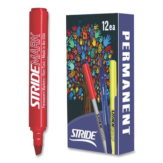 StrideMark Permanent Marker, Fine Bullet Tip, Red, 12/Pack (22003)