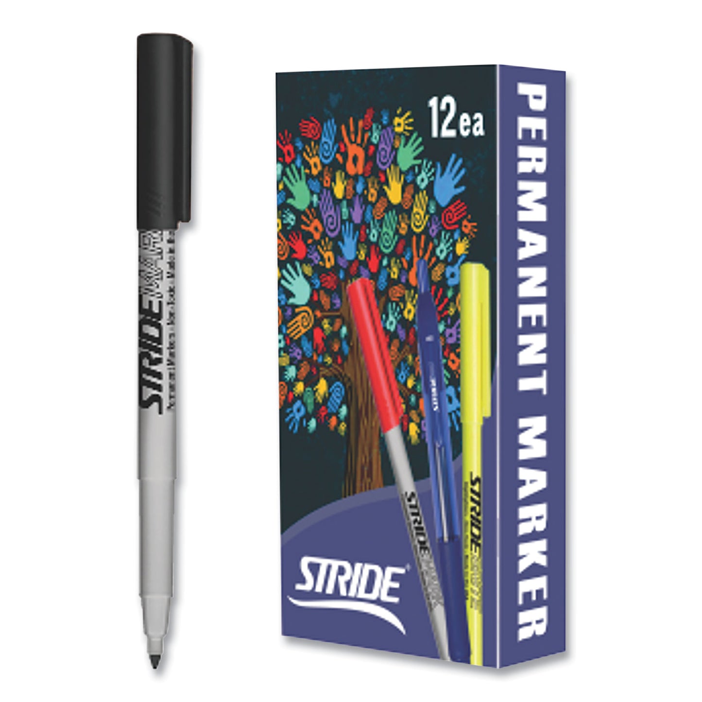 StrideMark Permanent Marker, Fine Bullet Tip, Black, 12/Box (27001)