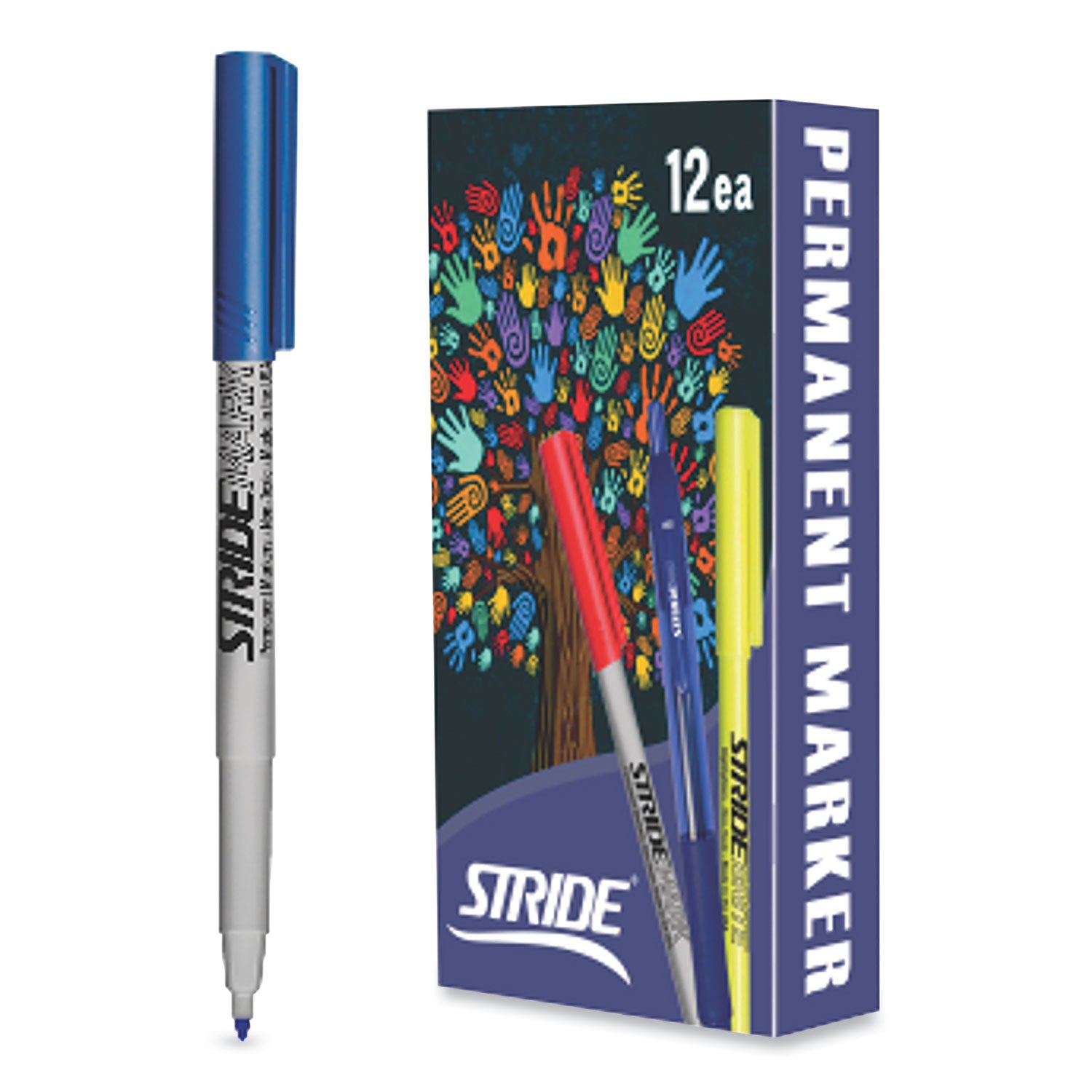 StrideMark Permanent Marker, Fine Bullet Tip, Blue, 12/Pack (27002)