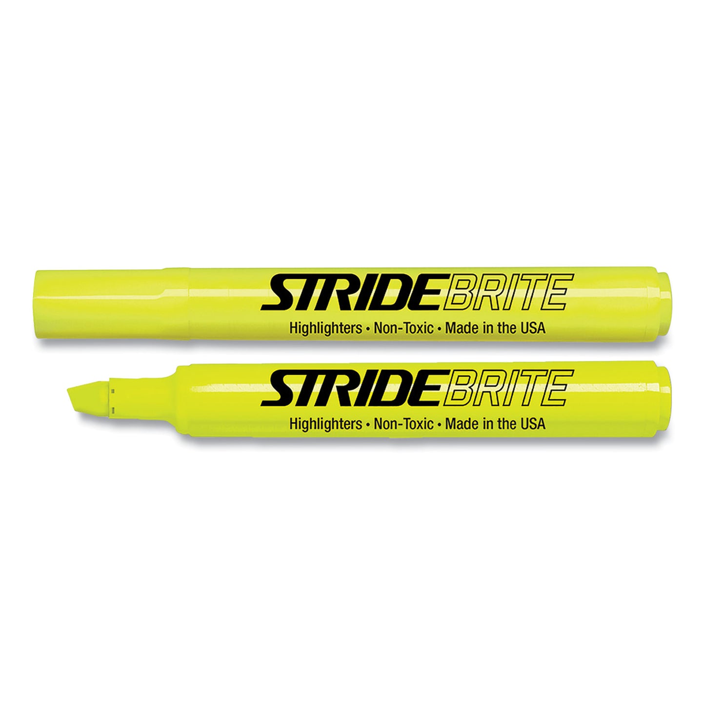 StrideBrite Tank Highlighter, Fluorescent Yellow Ink, Chisel Tip, Yellow Barrel, 12/Box (42005)