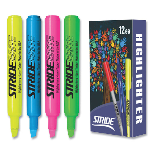 StrideBrite Tank Highlighter, Assorted Ink Colors, Chisel Tip, Assorted Barrel Colors, 12/Pack (42012)