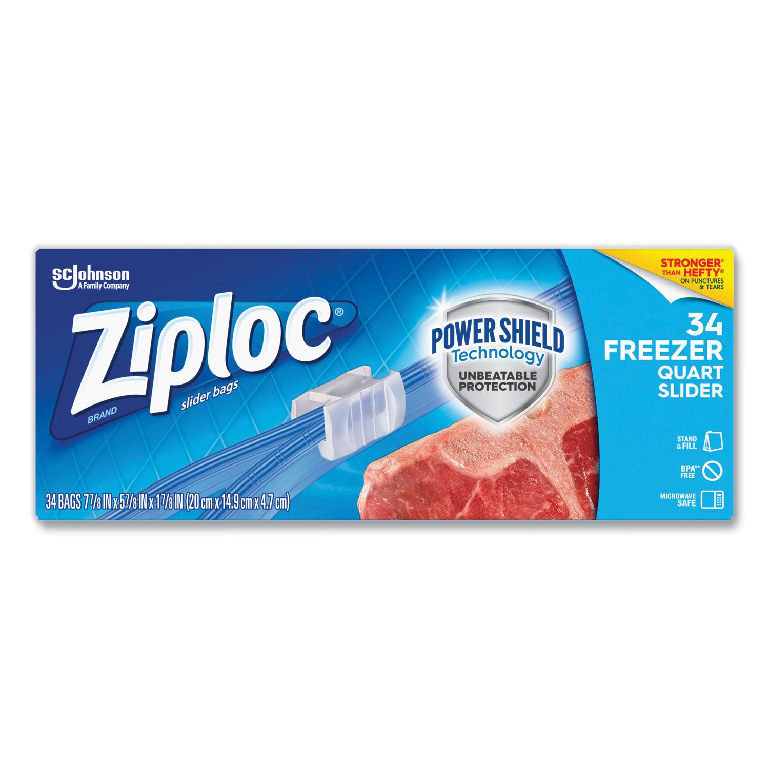 Ziploc Slider Freezer Bags, 32 oz, 5.88" x 1.88" x 7.88", Clear, 34/Box (316486)