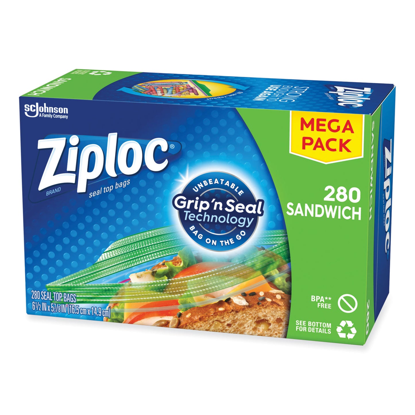 Ziploc Sandwich Seal Top Bags, 6.5" x 5.88", Clear, 280/Box (315886)