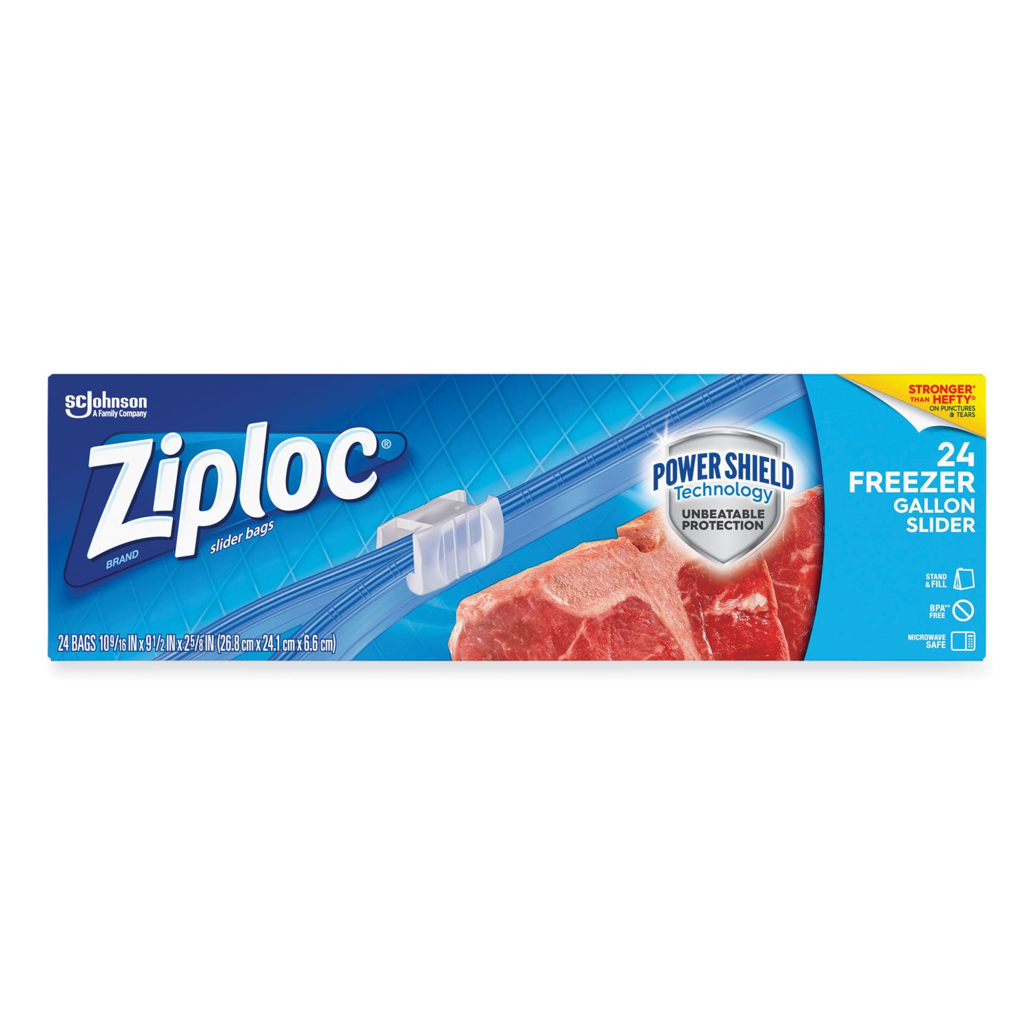 Ziploc Slider Freezer Bags, 1 gal, 9.5" x 2.63" x 10.56", Clear, 24/Box (316485)