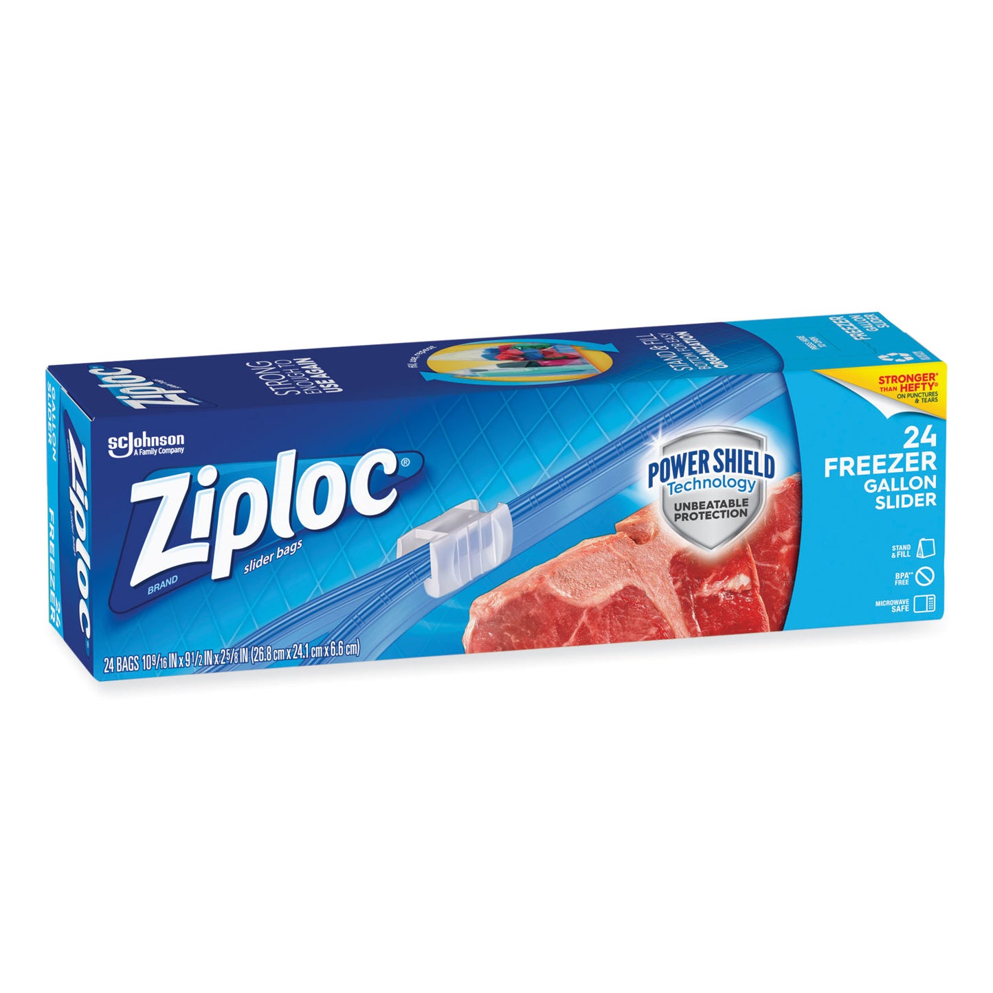 Ziploc Slider Freezer Bags, 1 gal, 9.5" x 2.63" x 10.56", Clear, 24/Box (316485)