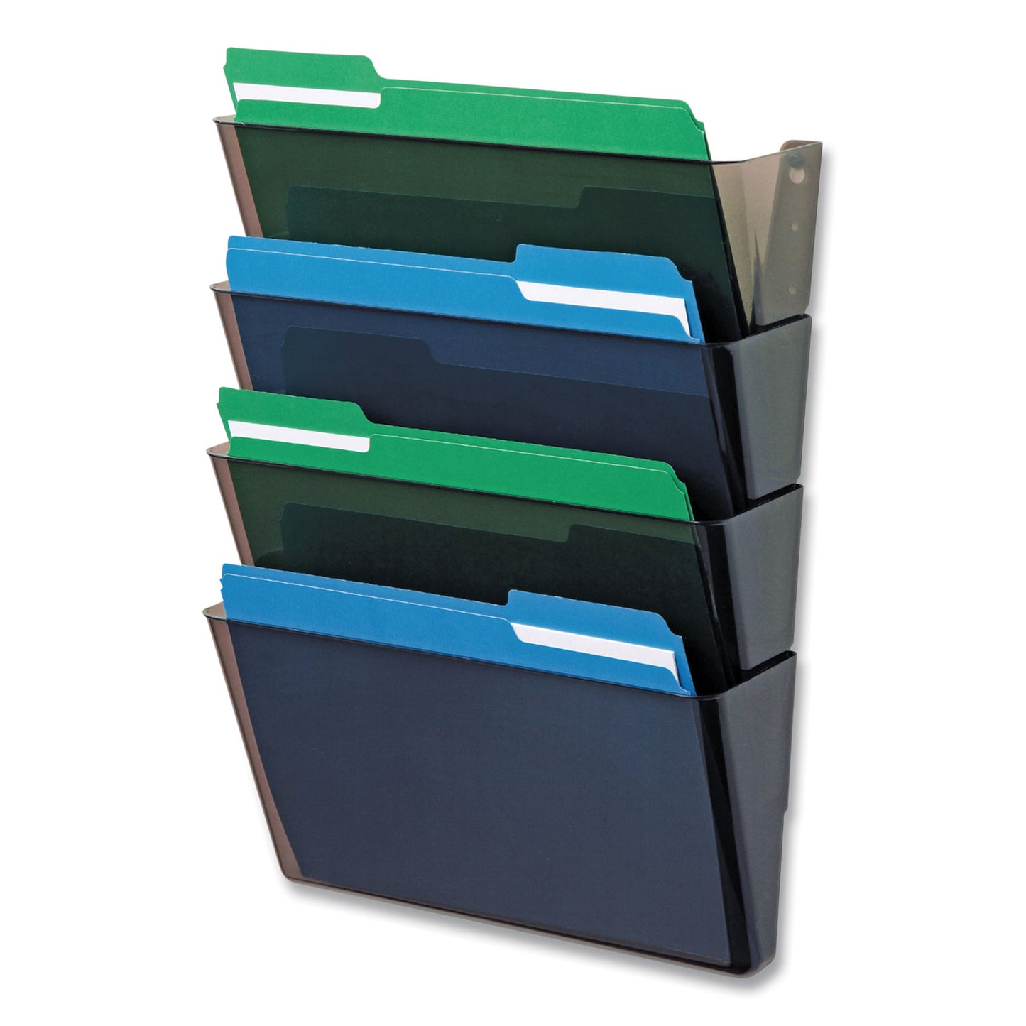 Deflecto DocuPocket Stackable Four-Pocket Wall File, 4 Sections, Letter Size, 13" x 4", Smoke (73402)