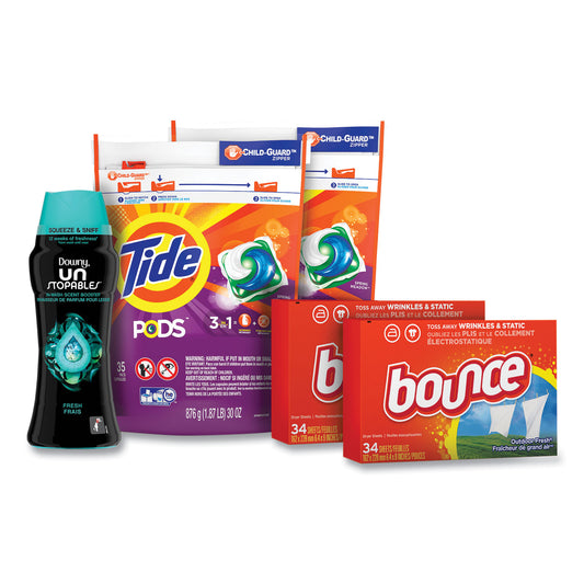 Better Together Laundry Care Bundle, (2) Bags Tide Pods, (2) Boxes Bounce Dryer Sheets, (1) Bottle Downy Unstopables (12777)