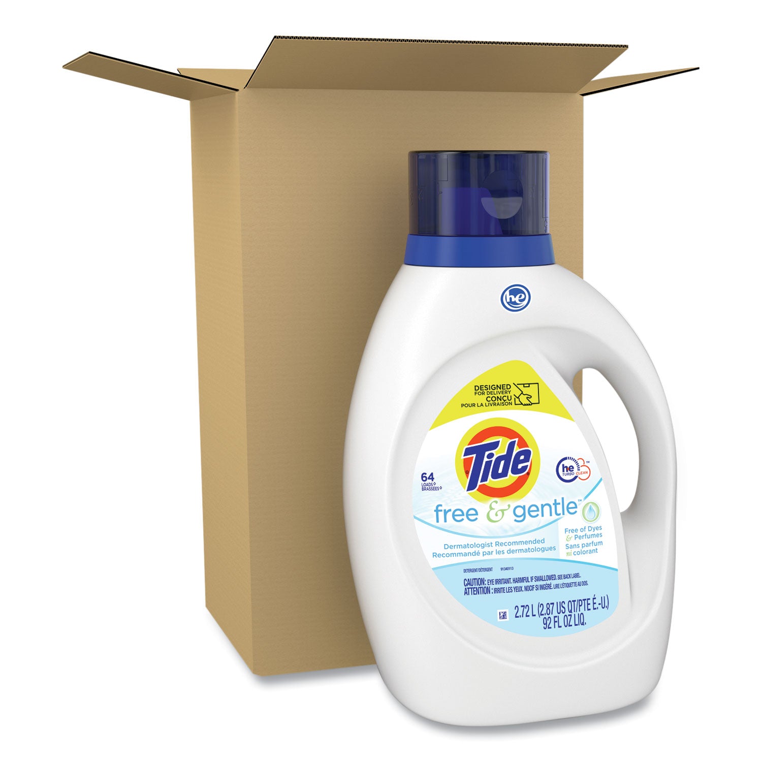 Tide Free and Gentle Liquid Laundry Detergent, Unscented, 92 oz Bottle (48871)