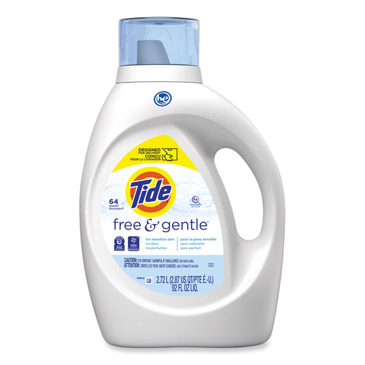 Tide Free and Gentle Liquid Laundry Detergent, Unscented, 92 oz Bottle (48871)