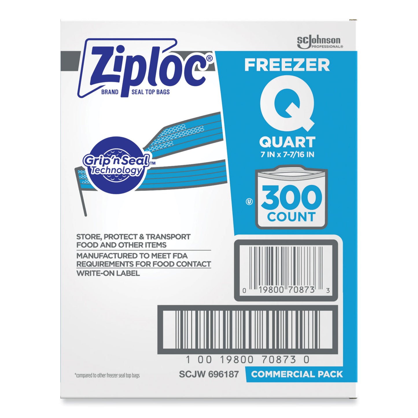 Ziploc Zipper Freezer Bags, 32 oz, 7" x 7.75", Clear, 300/Carton (696187)