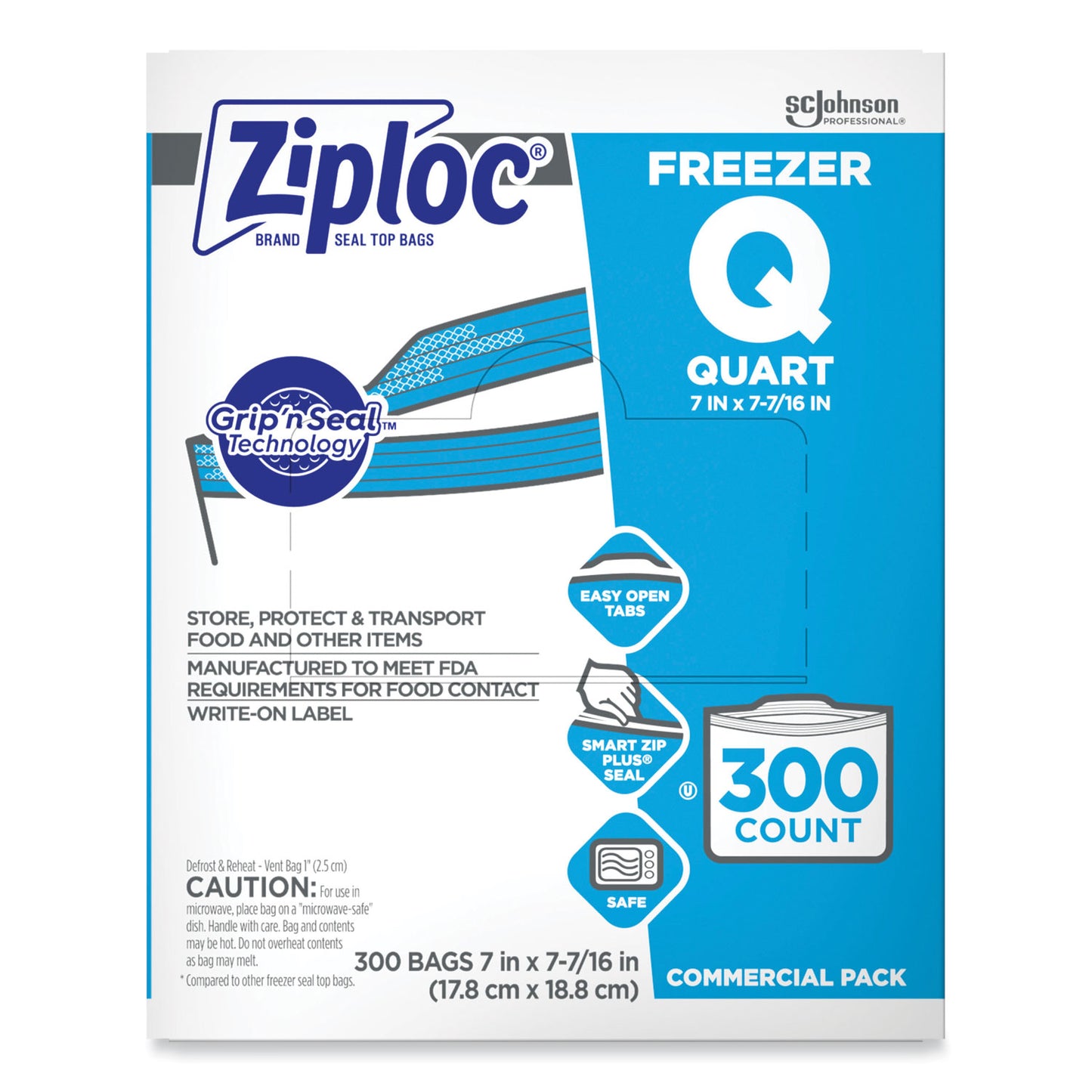 Ziploc Zipper Freezer Bags, 32 oz, 7" x 7.75", Clear, 300/Carton (696187)