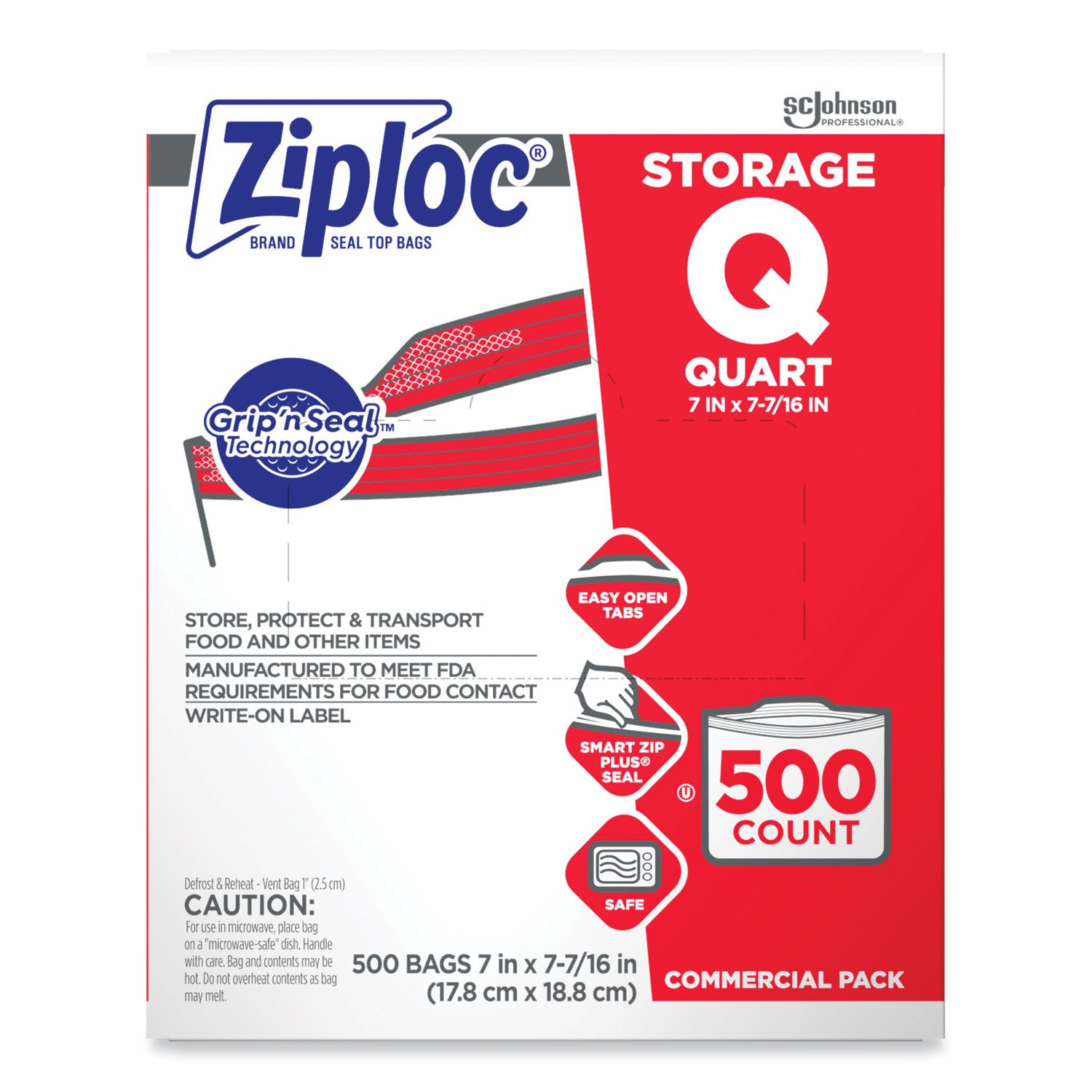 Ziploc Double Zipper Storage Bags, Quart, 7" x 7.75", Clear, 500/Box (682256)