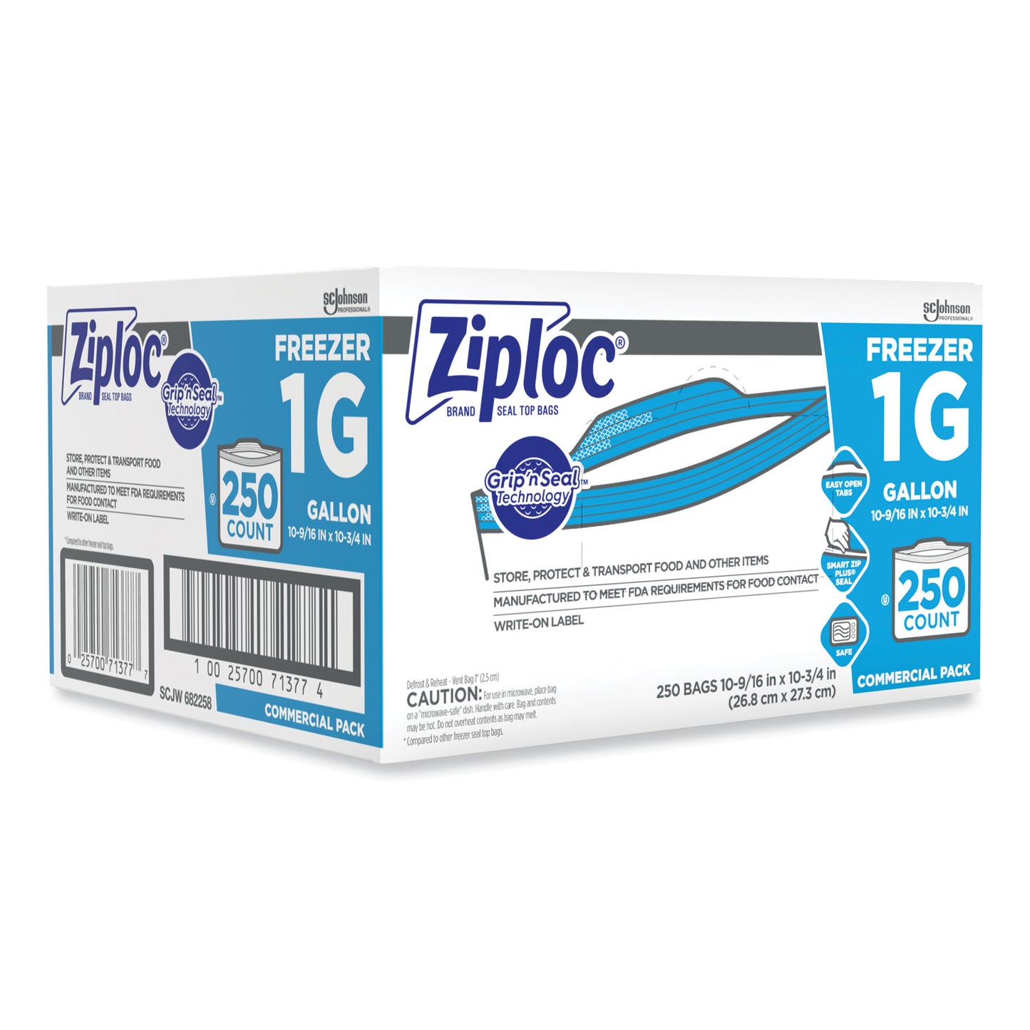 Ziploc Zipper Freezer Bags, 1 gal, 10.56" x 10.75", Clear, 250/Carton (682258)