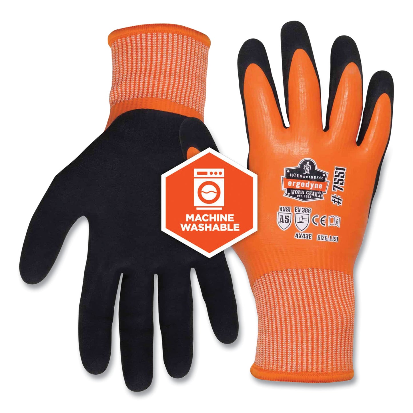 ergodyne ProFlex 7551 ANSI A5 Coated Waterproof CR Gloves, Small, Orange, Pair (17672)