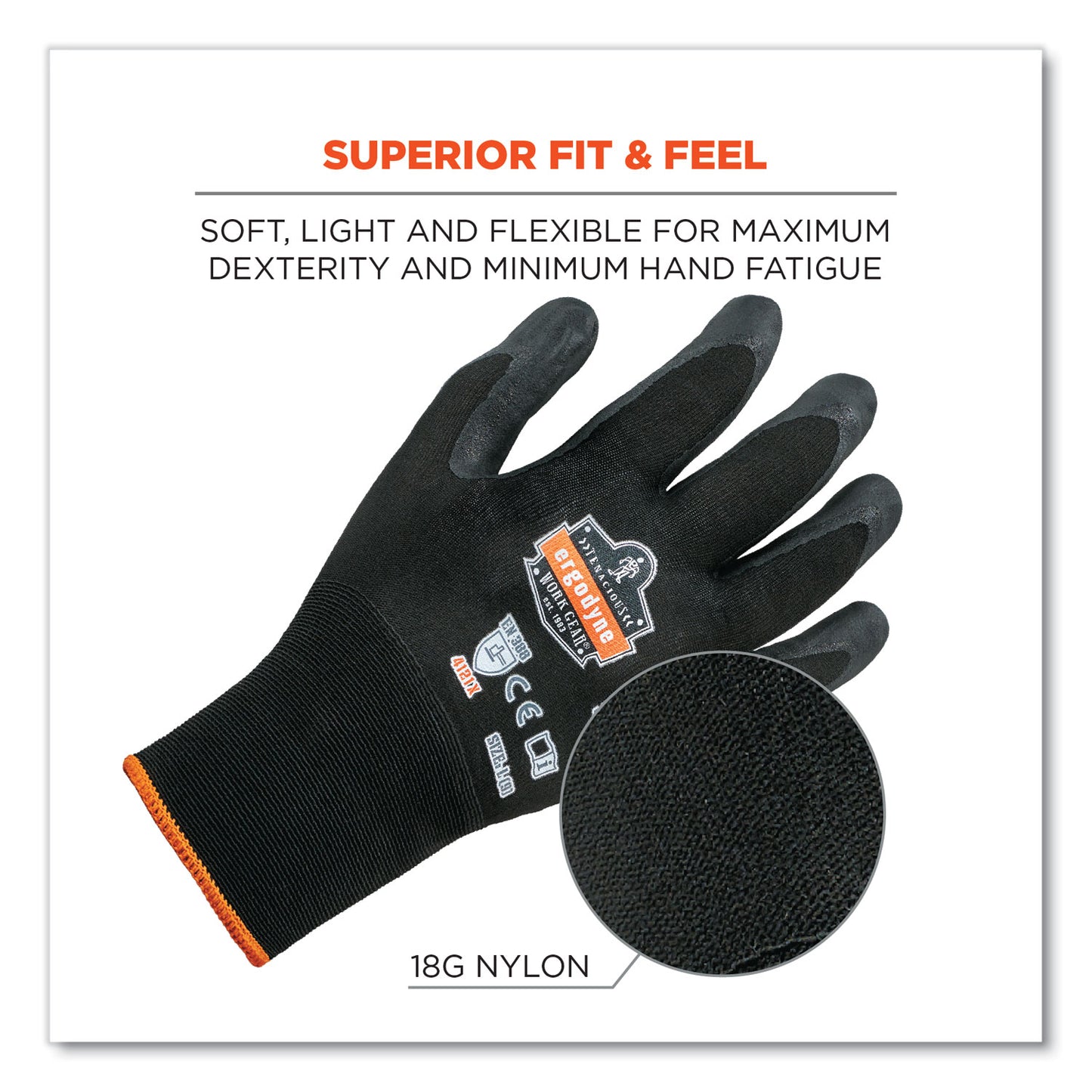 ergodyne ProFlex 7001-CASE Nitrile Coated Gloves, Black, Small, 144 Pairs/Carton (17852)