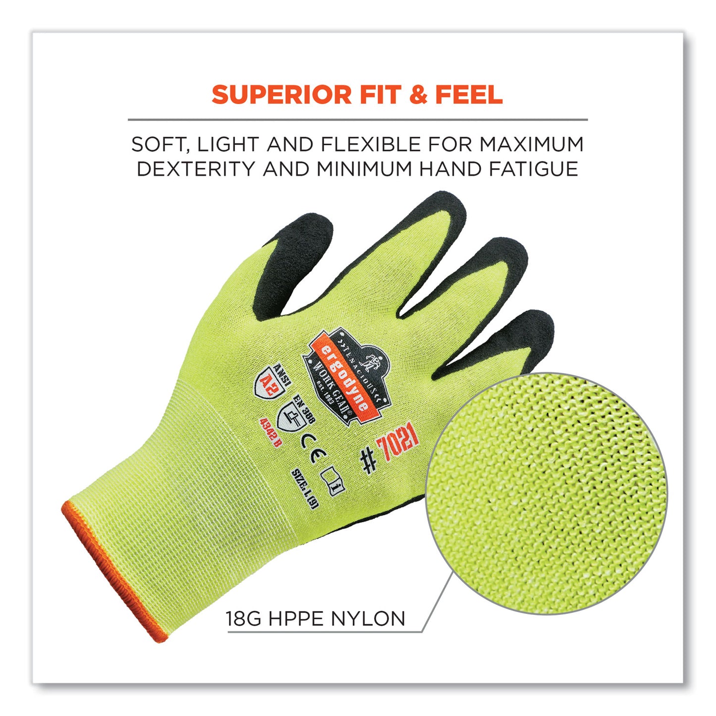 ergodyne ProFlex 7021 Hi-Vis Nitrile-Coated CR Gloves, Lime, Small, Pair (17962)