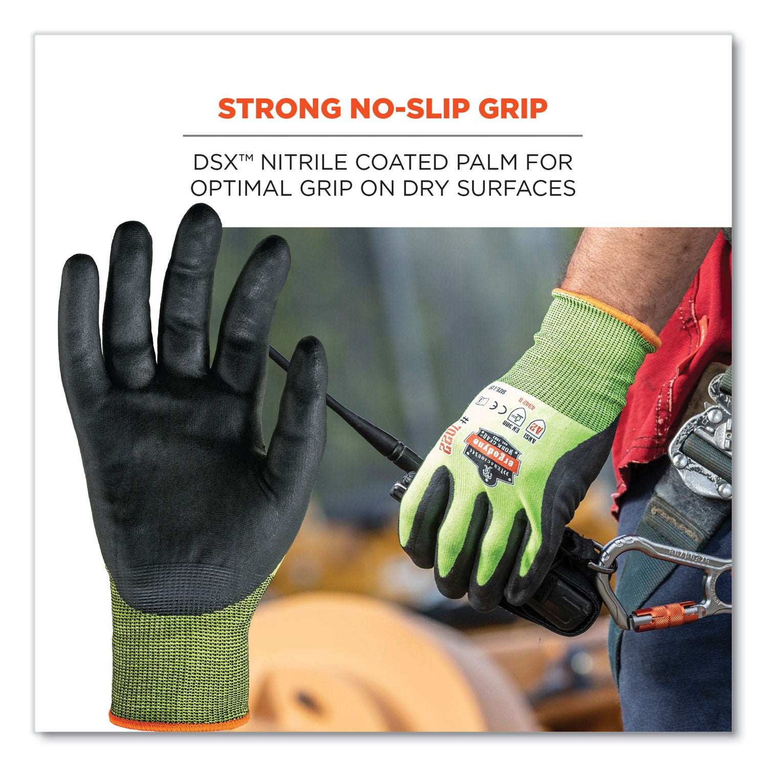 ergodyne ProFlex 7022 ANSI A2 Coated CR Gloves DSX, Lime, Large, Pair (17974)