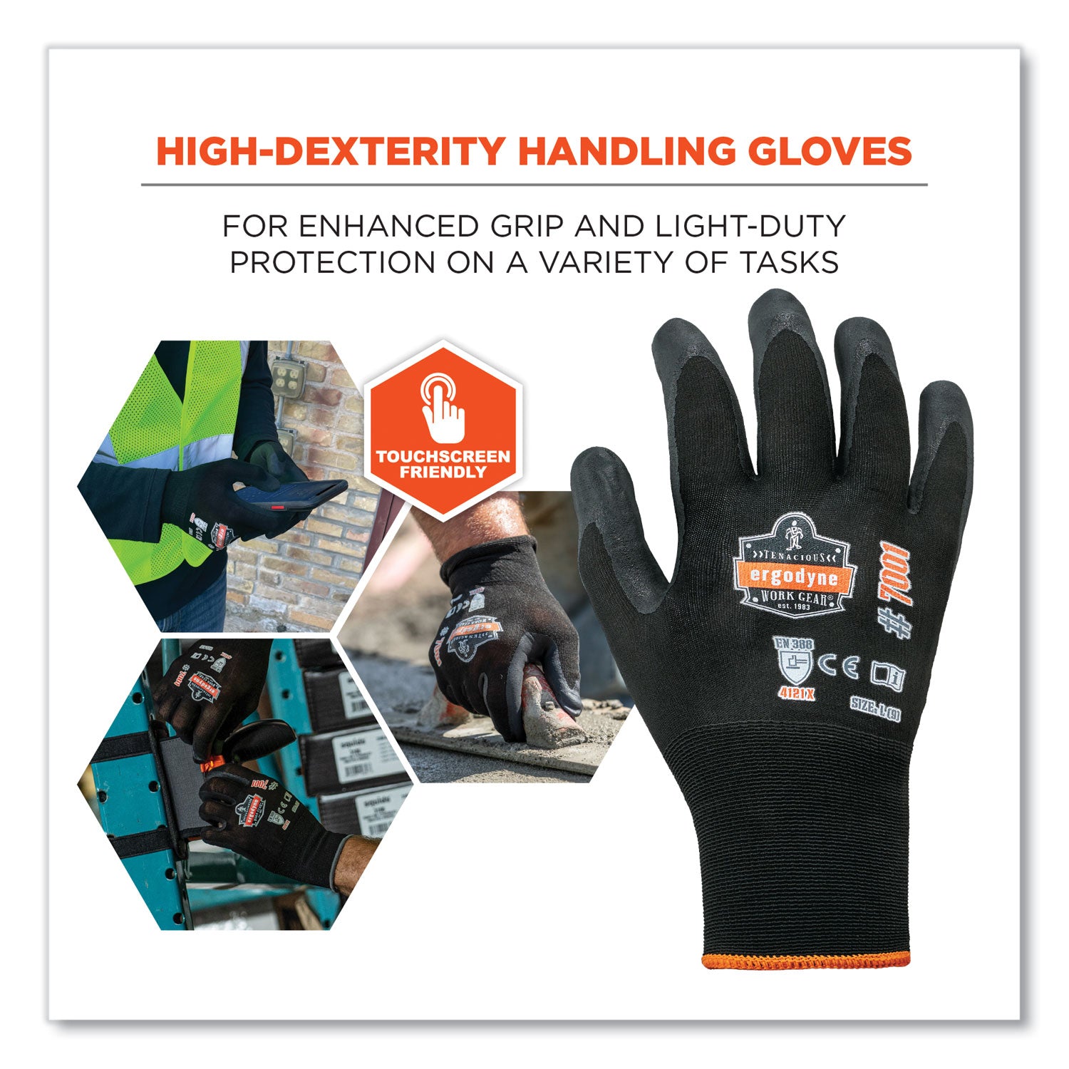 ergodyne ProFlex 7001-CASE Nitrile Coated Gloves, Black, 2X-Large, 144 Pairs/Carton (17856)