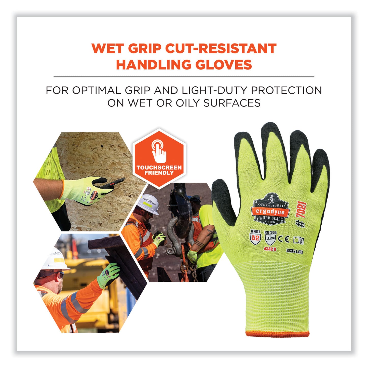 ergodyne ProFlex 7021 Hi-Vis Nitrile-Coated CR Gloves, Lime, X-Large, Pair (17965)