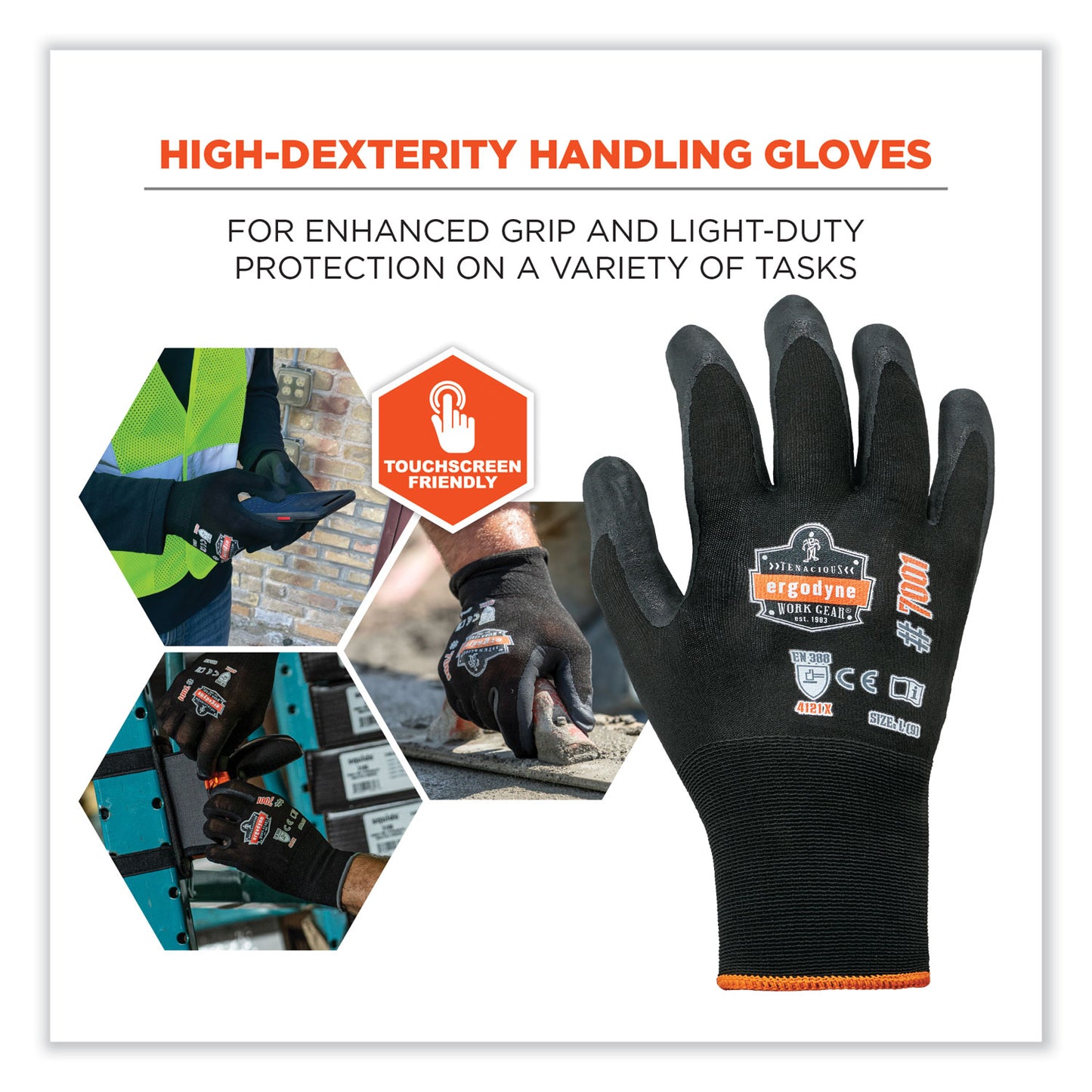 ergodyne ProFlex 7001-CASE Nitrile Coated Gloves, Black, X-Large, 144 Pairs/Carton (17855)