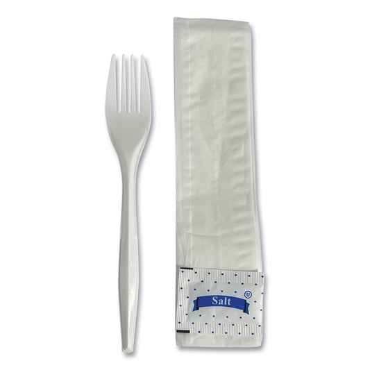 Boardwalk Three-Piece Utensil Set, Fork/Napkin/Salt Packet, White, 500/Carton (3KITMW)