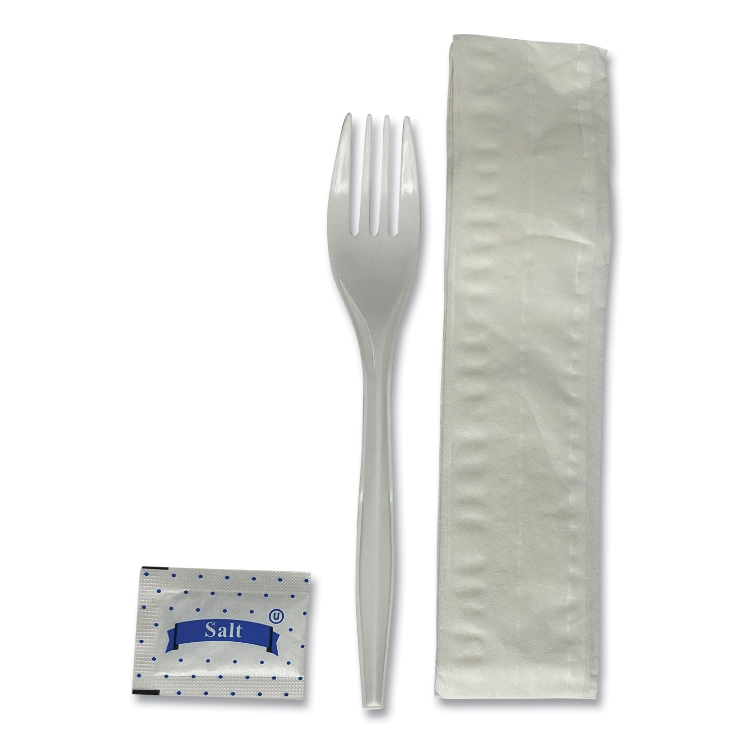 Boardwalk Three-Piece Utensil Set, Fork/Napkin/Salt Packet, White, 500/Carton (3KITMW)